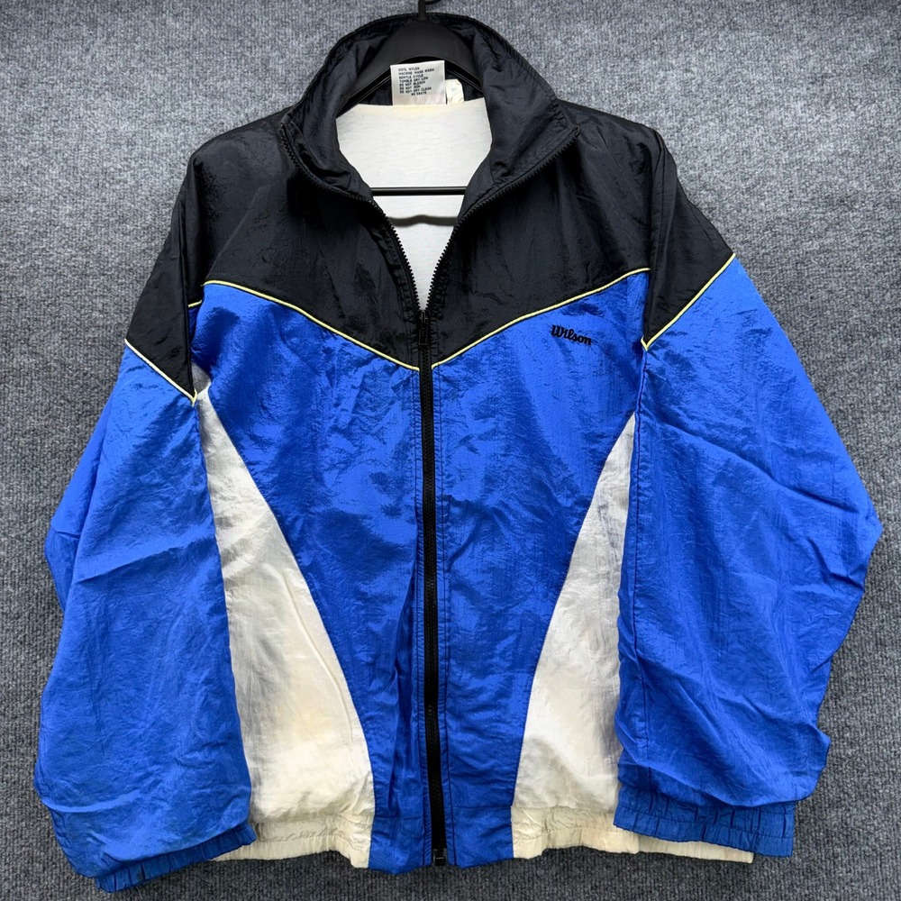 Wilson Windbreaker‎ Jacket Men's XL Black Blue White Nylon Full Zip Athletic
